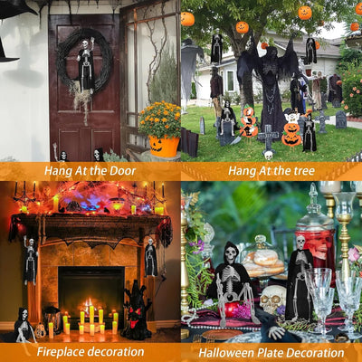 16'' Halloween Skeleton Decorations, Joints Posable with Black Cloak 4PCS
