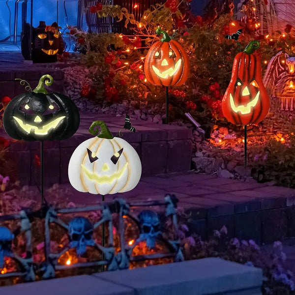 26.5'' 4 Pcs Pumpkin Spooky Smile Lantern Halloween Yard Stakes