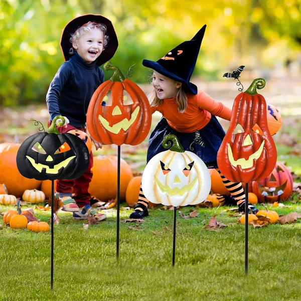 26.5'' 4 Pcs Pumpkin Spooky Smile Lantern Halloween Yard Stakes