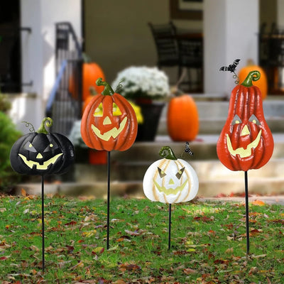 26.5'' 4 Pcs Pumpkin Spooky Smile Lantern Halloween Yard Stakes