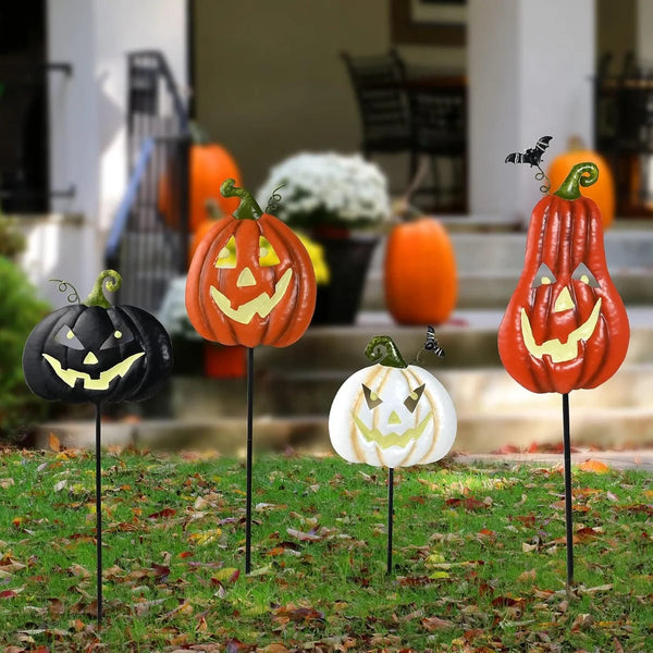 26.5'' 4 Pcs Pumpkin Spooky Smile Lantern Halloween Yard Stakes