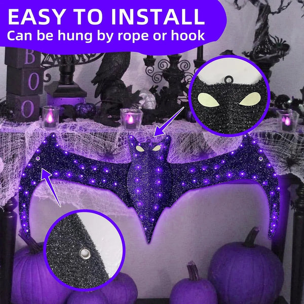 4FT Giant Bat Spooky with 80 LED Purple Lights