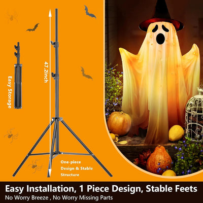 5 Ft 2 Packs Large Light-Up Ghosts with Witch Hat