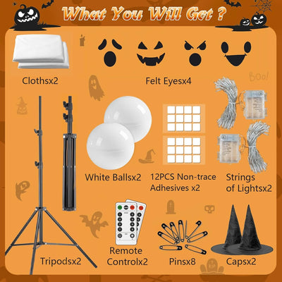 5 Ft 2 Packs Large Light-Up Ghosts with Witch Hat