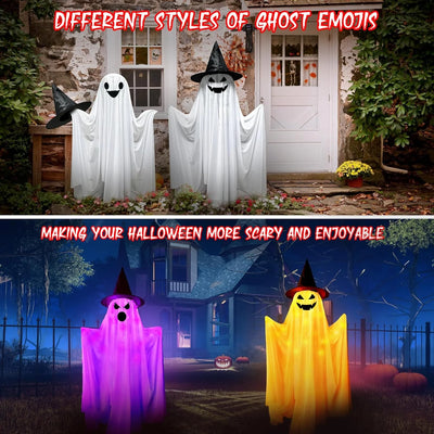 5 Ft 2 Packs Large Light-Up Ghosts with Witch Hat